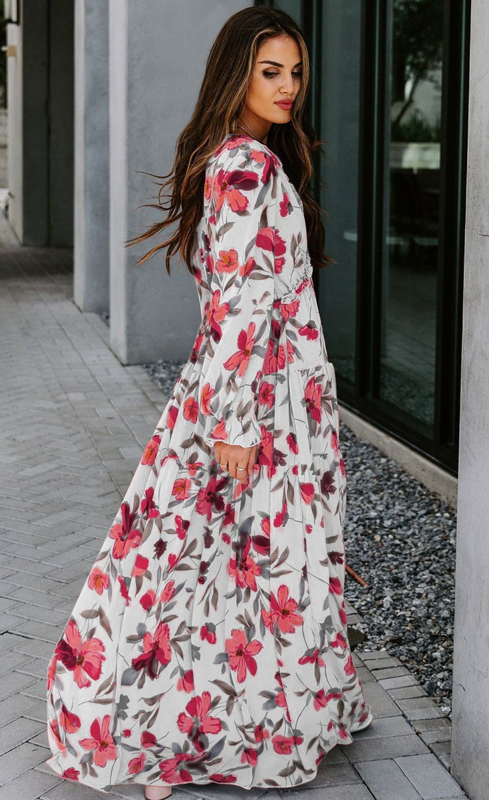 Pauline Laurent® | Robe maxi imprimée avec décolleté en V