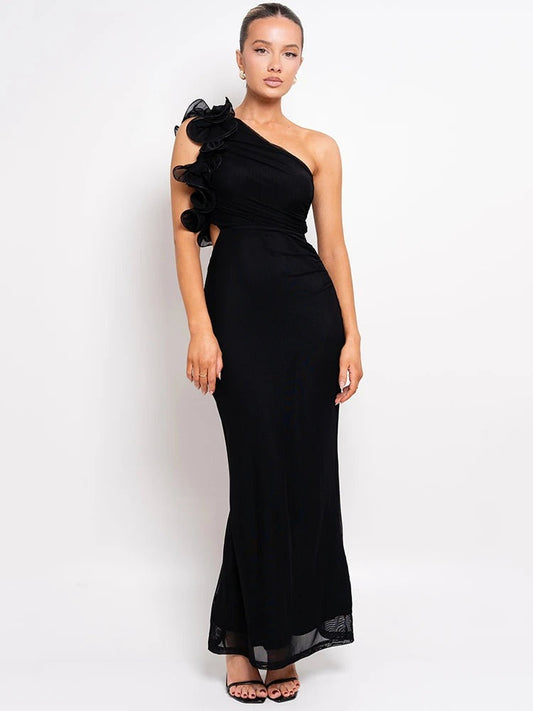 Élodie Lavin® | Robe Longue Asymétrique À Fleurs Texturées