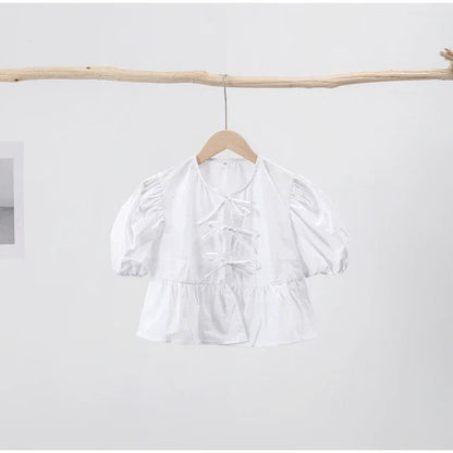 Blouse à manches bouffantes imprimé léopard avec détail nœud
