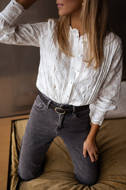 Chemise boutonnée brodée style décontracté chic