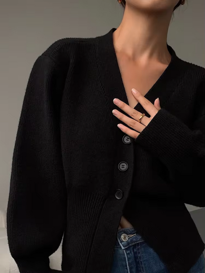 Cardigan en maille à boutons avec col en V confortable