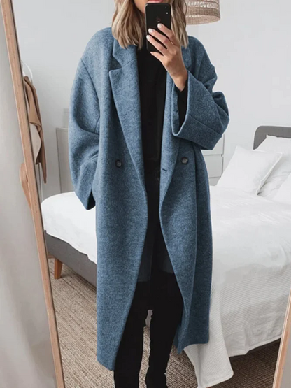 Manteau long élégant ample à double boutonnière