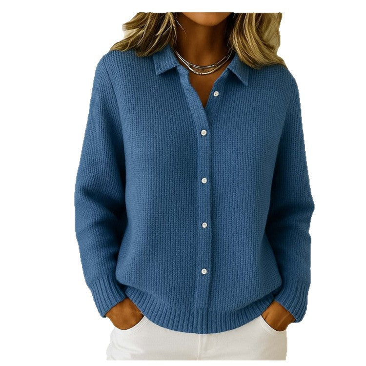 Pull boutonné texturé à col classique pour femme – style élégant et confortable
