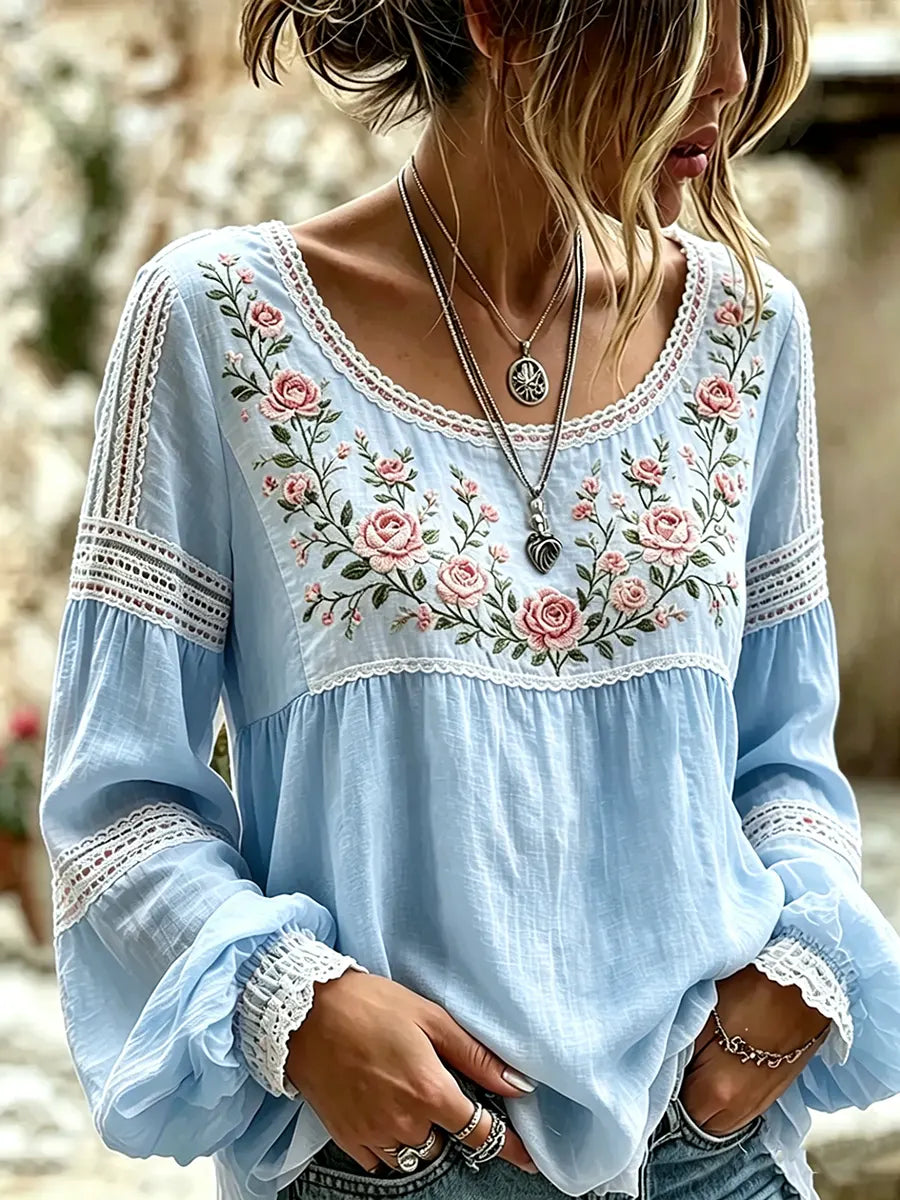 Rosélia™ | Blouse Dentelle & Roses
