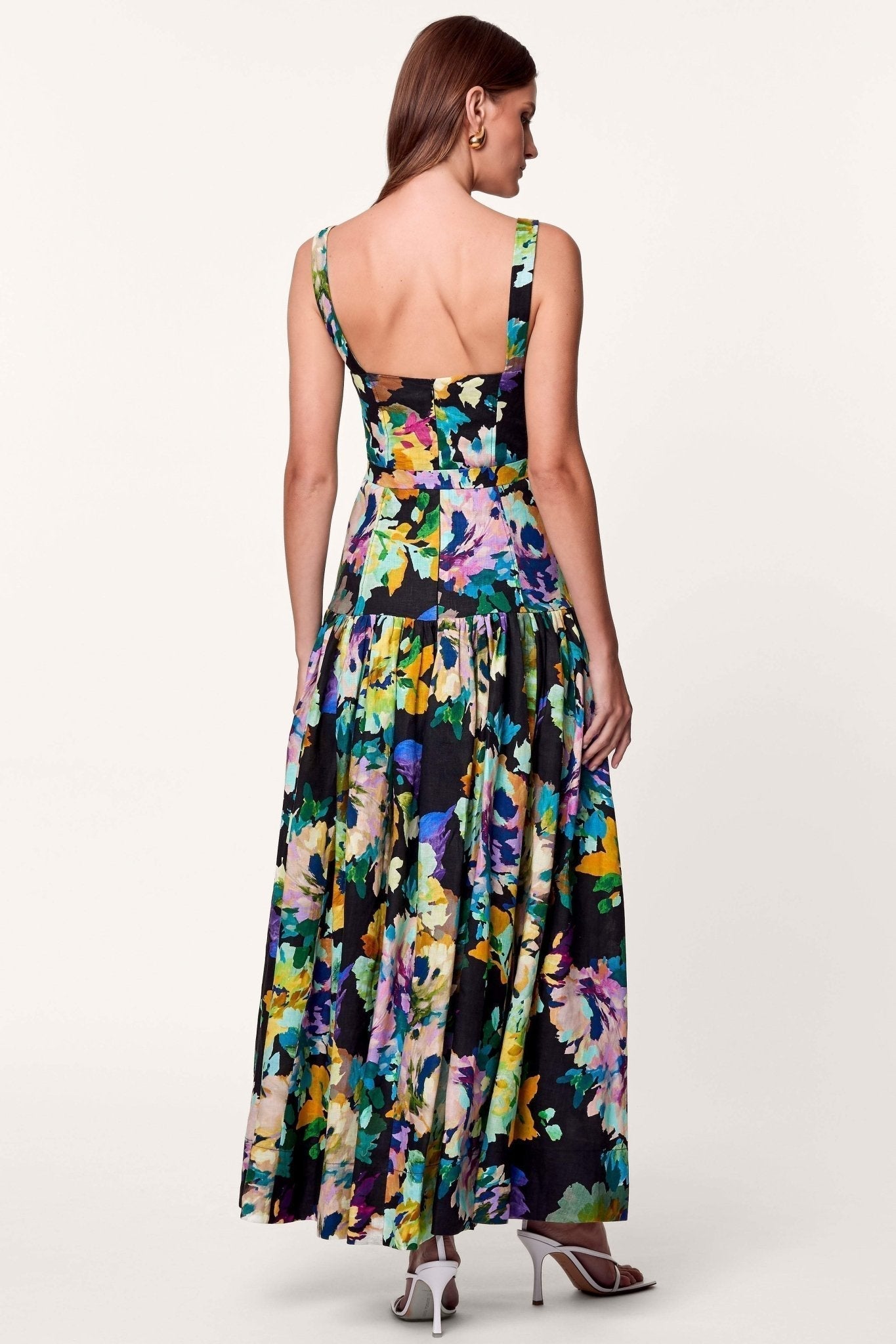 Pauline Laurent® | Robe maxi évasée imprimée avec ceinture