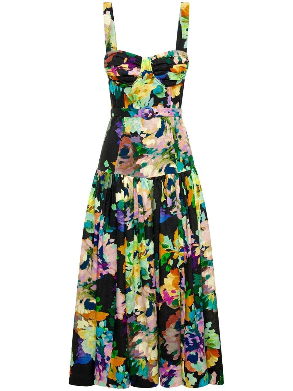 Pauline Laurent® | Robe maxi évasée imprimée avec ceinture