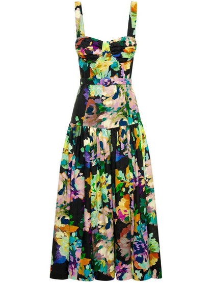 Pauline Laurent® | Robe maxi évasée imprimée avec ceinture