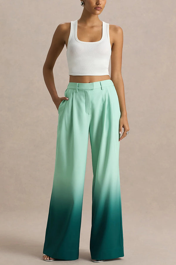 Pantalon Large Jambe Ombre avec Taille Élastique et Poches