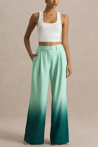 Pantalon Large Jambe Ombre avec Taille Élastique et Poches
