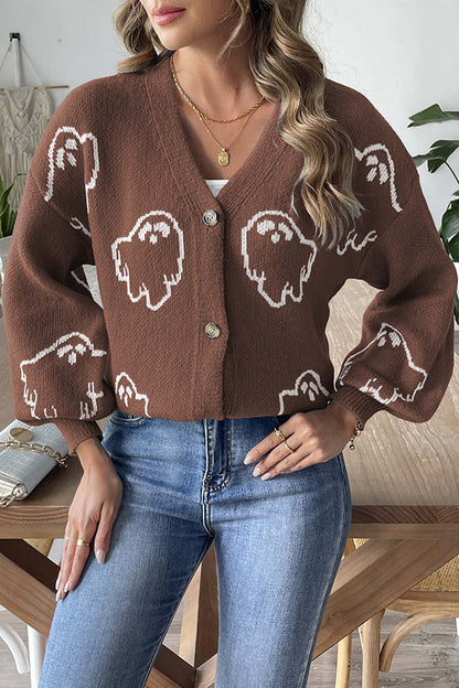 Pull en maille à boutons fantôme d'Halloween douillet