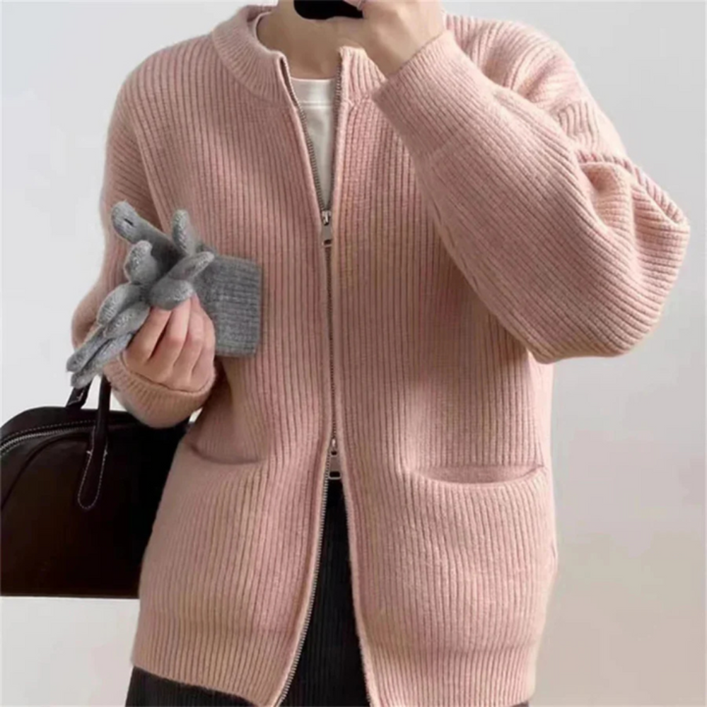 Cardigan élégant zippé pour femmes grande taille confortable