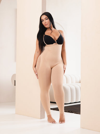 Dhalia - Knielengte Full Body Shaper Met Afneembare Schouderbandjes
