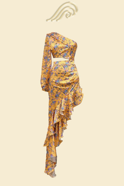 Pauline Laurent® | Robe longue asymétrique imprimée avec volants