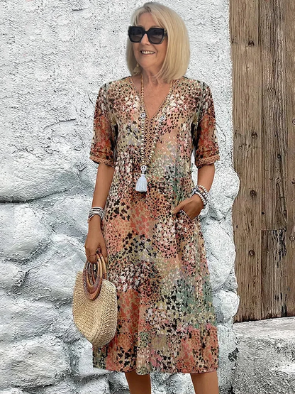 Helen | Élégante robe maxi à imprimé floral ludique