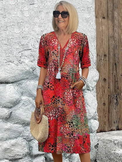 Helen | Élégante robe maxi à imprimé floral ludique
