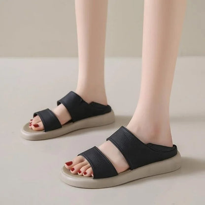 Sandales classiques en cuir véritable à enfiler avec semelle épaisse confortable