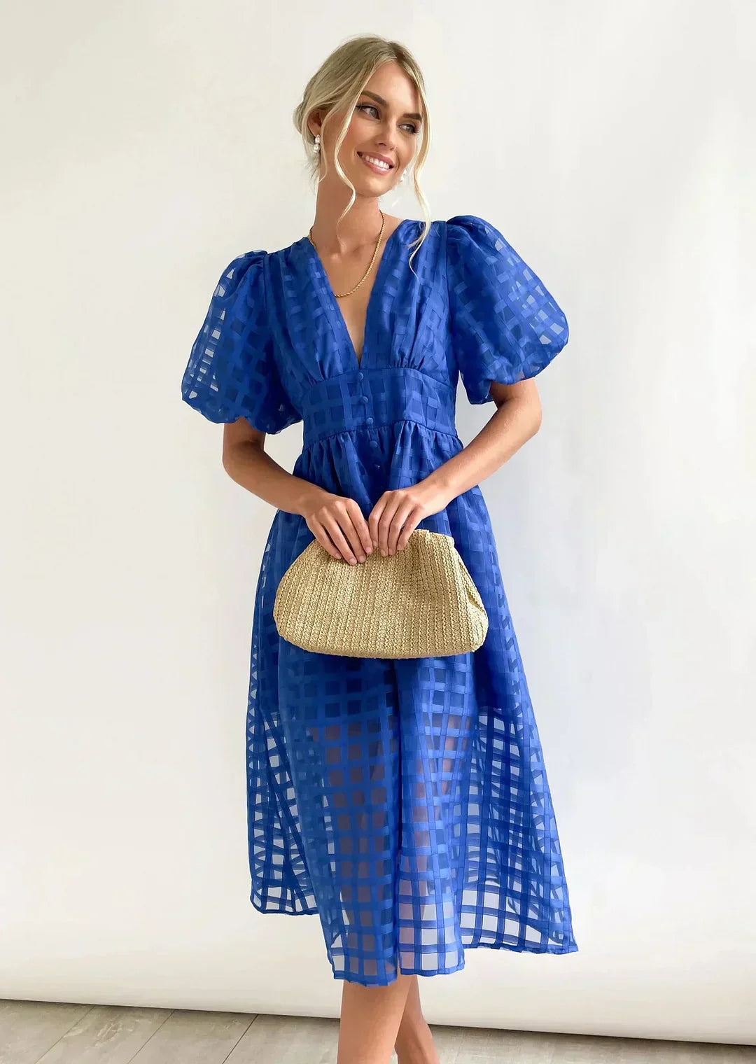 Robe à carreaux avec manches froncées