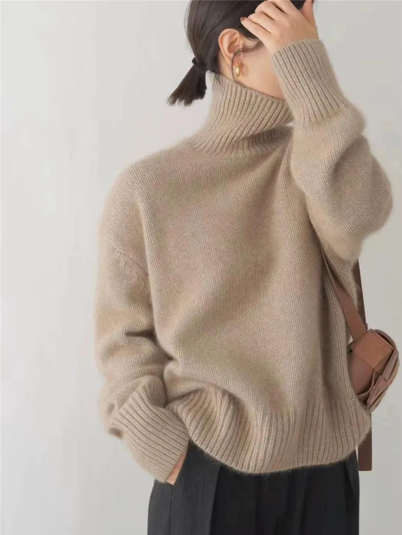 Pull en tricot doux et chaleureux à col roulé pour superpositions hivernales