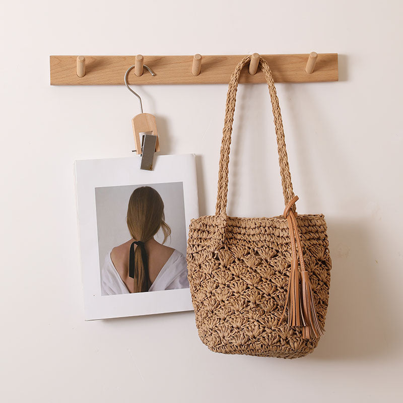 Sac d'épaule en fibre naturelle à motifs