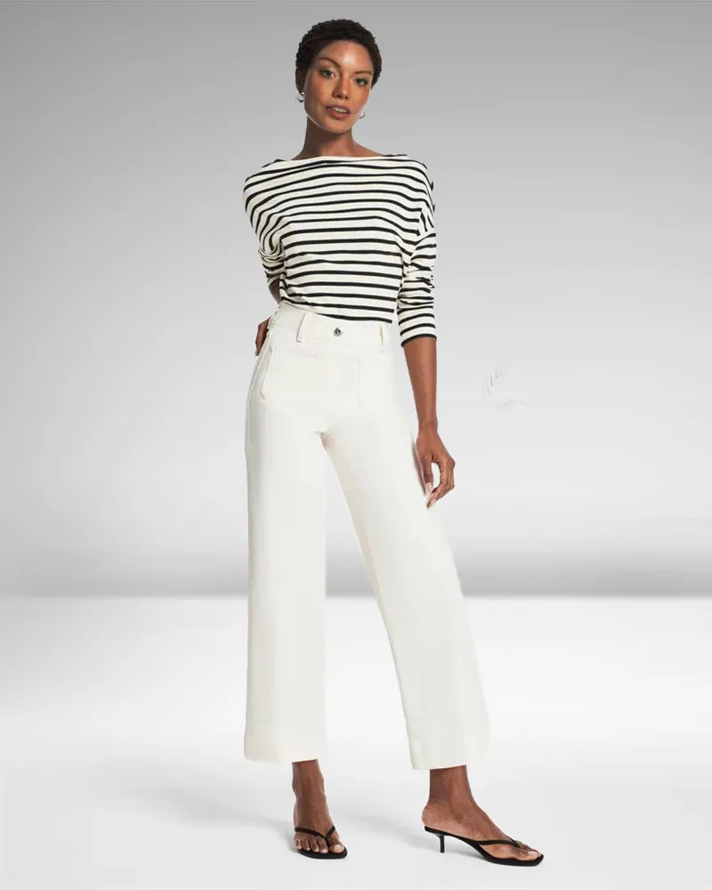 Jeans en denim taille haute à jambes larges pour femmes
