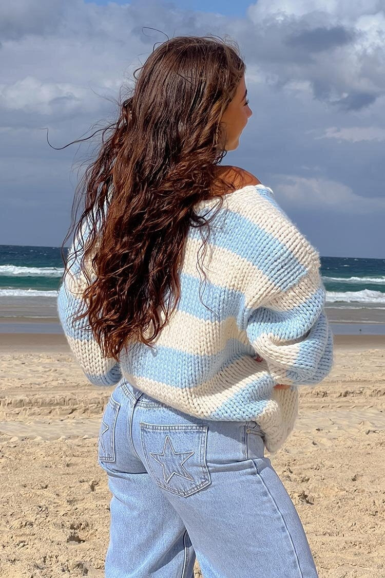 Pull en tricot à rayures, épaules dénudées, confortable pour les superpositions d'automne