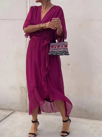 Monica - Robe en mousseline de soie avec décolleté en V