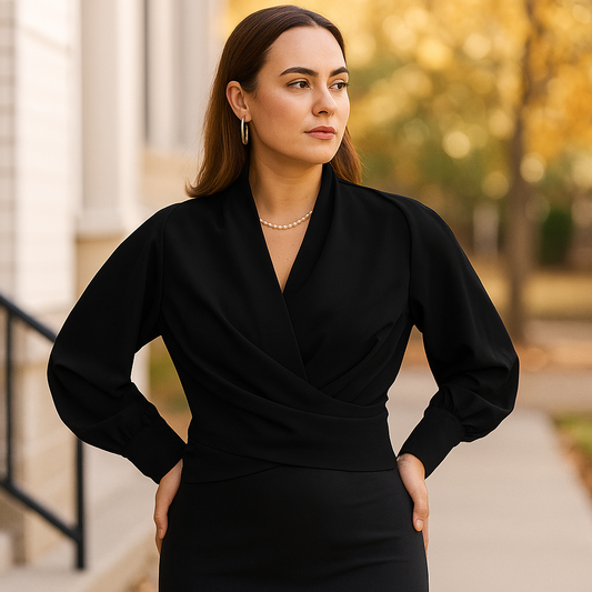 Blouse Chic à Manches Bouffantes et Col V pour un Style Quotidien Élégant