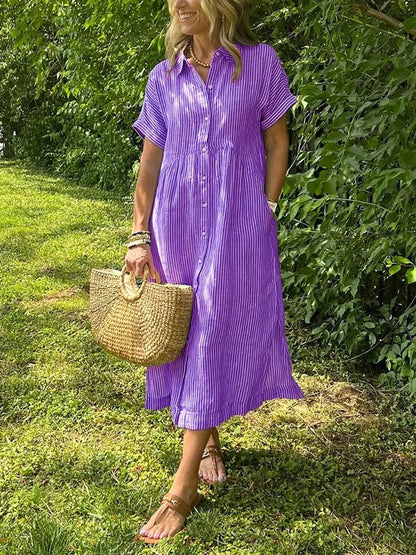 Robe chemise rayée pour femme avec revers et boutons