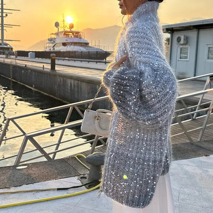 Cardigan en tricot scintillant avec sequins pailletés