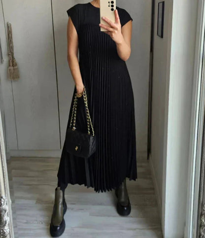 robe simple plissée pour femme, couleur unie