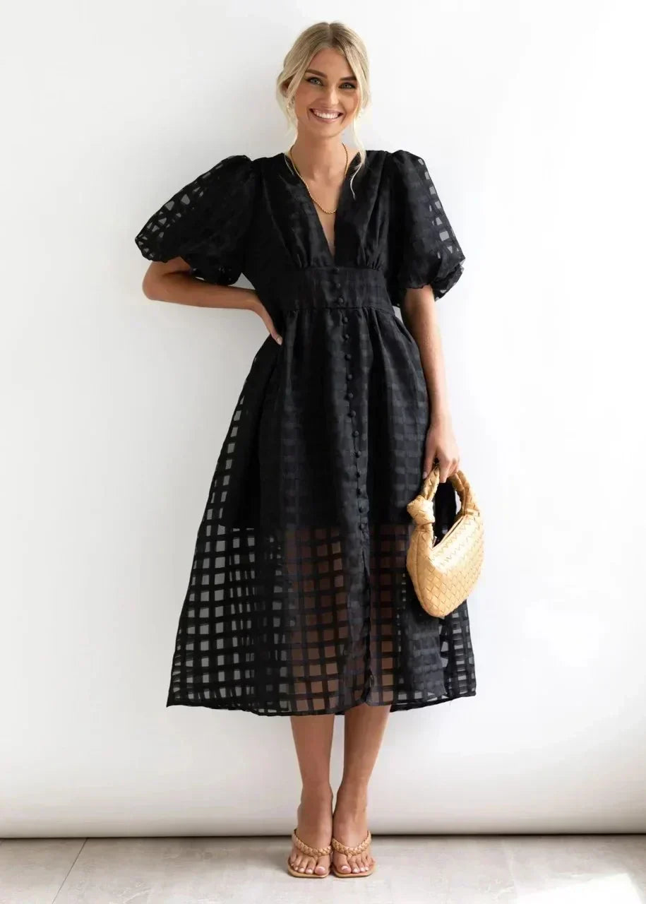 Robe à carreaux avec manches froncées