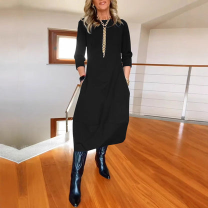 Robe Midi Élégance Intemporelle à Manches Trois-Quarts