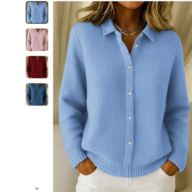 Pull boutonné texturé à col classique pour femme – style élégant et confortable