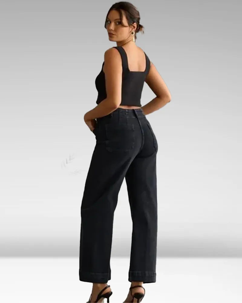 Jeans en denim taille haute à jambes larges pour femmes