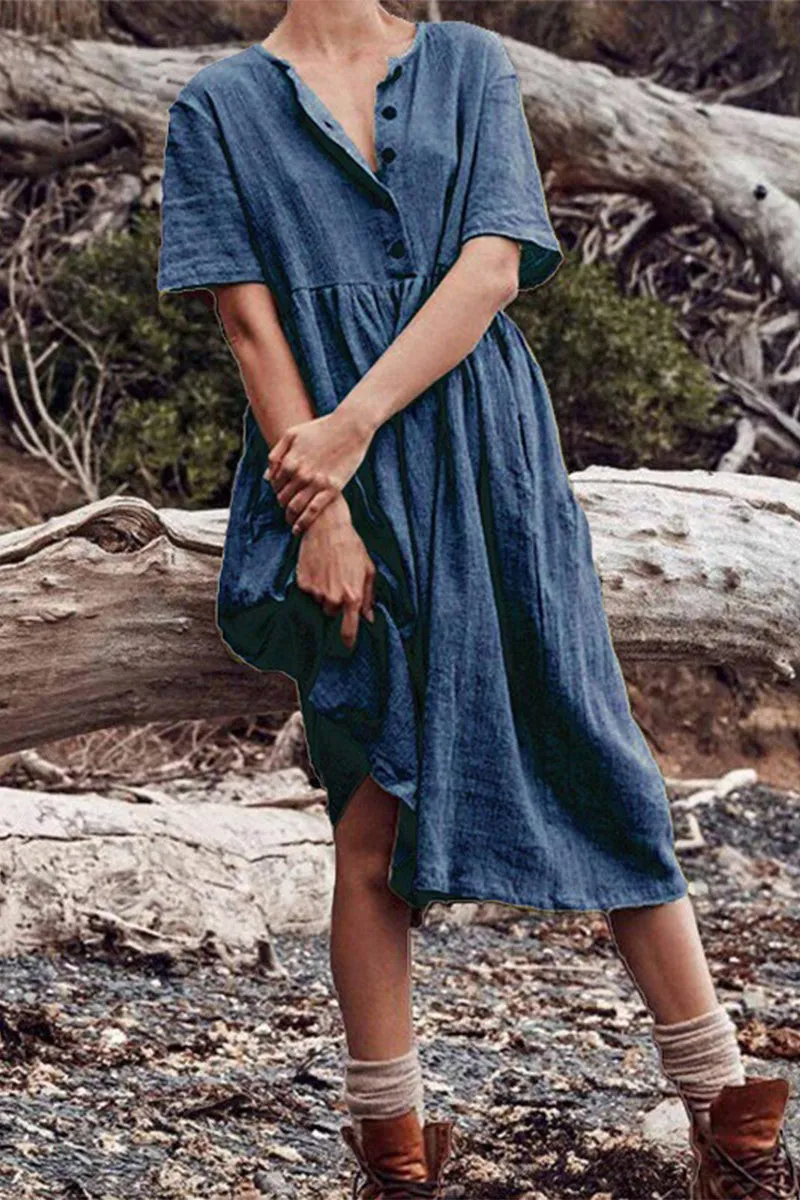 Robe patchwork décontractée avec encolure en O et ligne A