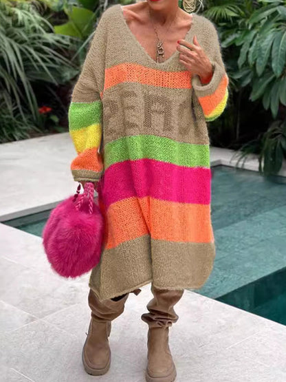 Elviana™ - Robe Pull en Cachemire à Blocs de Couleurs