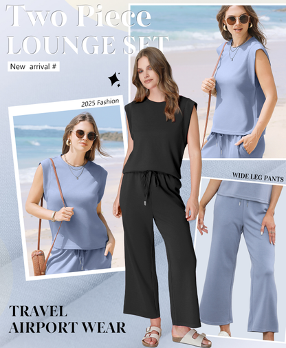 Ensemble chic sans manches avec pantalon large et fluide