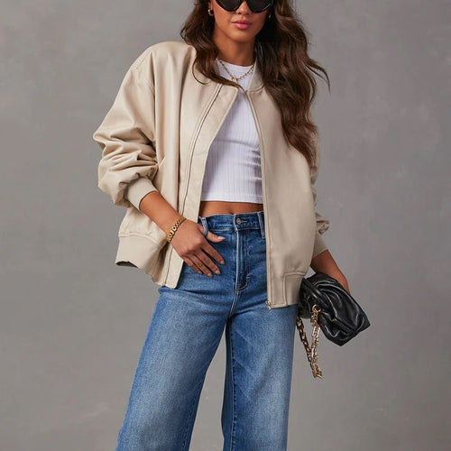 Veste Bomber Classique en Cuir à Zip Élégante Outerwear