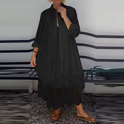 Ensemble deux pièces robe en dentelle et cardigan pour femmes