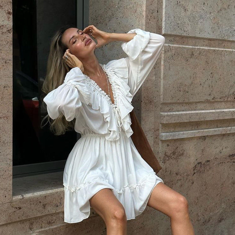 Robe Plissée Luxe à Col V