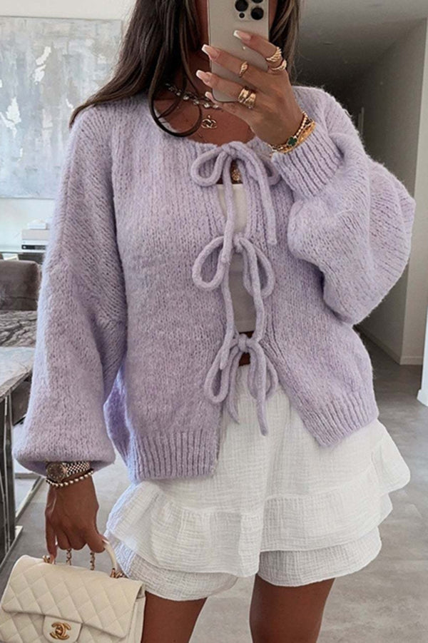 Confortable pull en tricot col V avec lacets