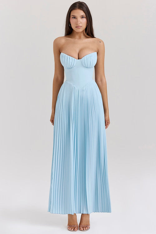 Robe Longue Plissée Sans Bretelles Fluide pour Femme