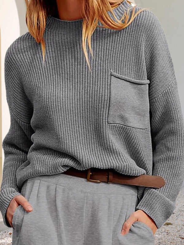 Pull tricoté décontracté et confortable avec poches