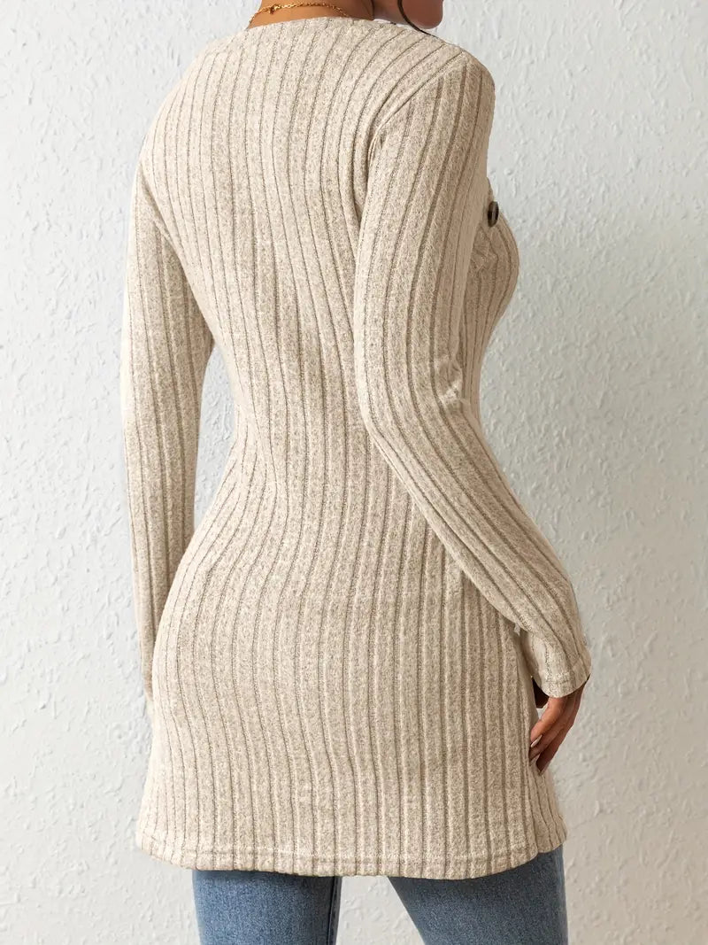 Top Asymétrique En Coton Avec Boutons et Côtes