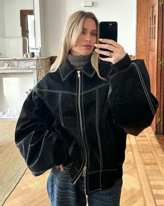 Veste en cuir vintage surdimensionnée pour un style streetwear audacieux