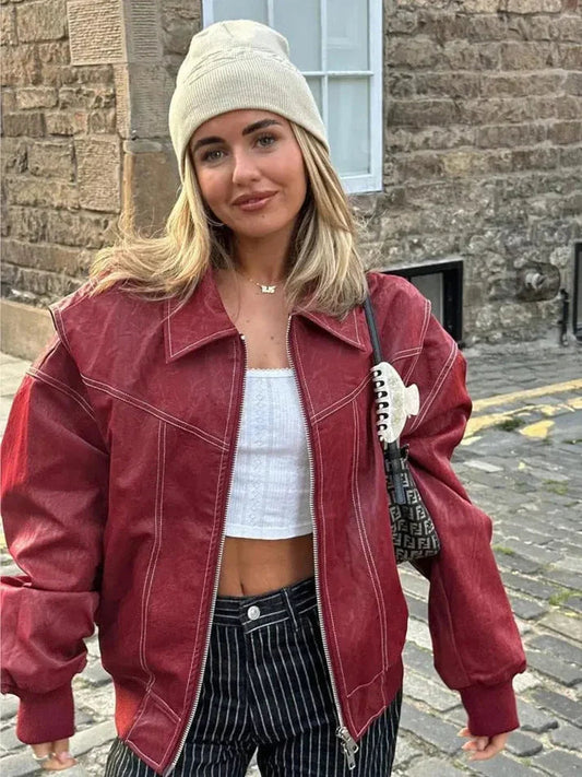 Veste en cuir vintage surdimensionnée pour un style streetwear audacieux