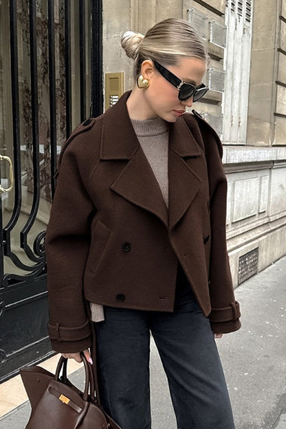 Manteau croisé classique en mélange de laine marron