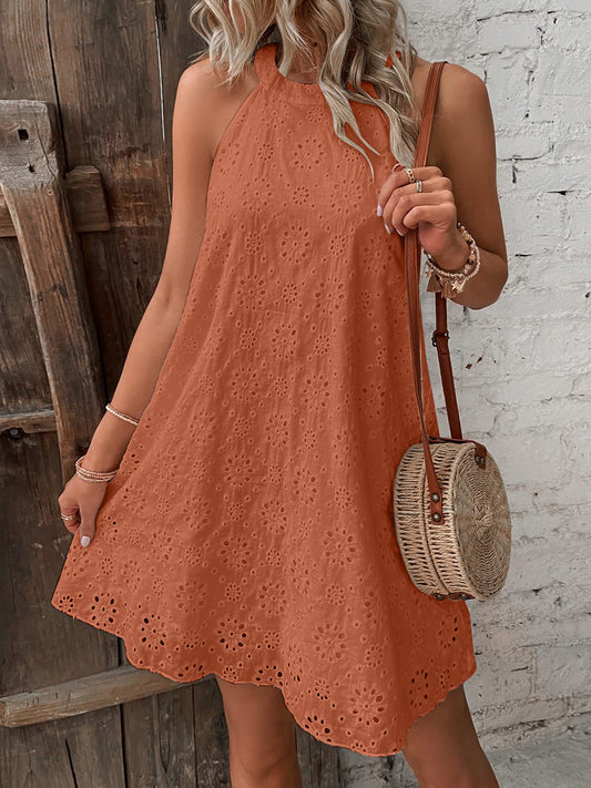 Sophie Paris® | Robe Mini à Col Grec en Oeillet avec Coupe Flatteuse