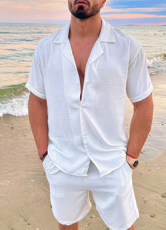 Ensemble Homme Avec Chemise À Manches Courtes Boutonnée Et Short