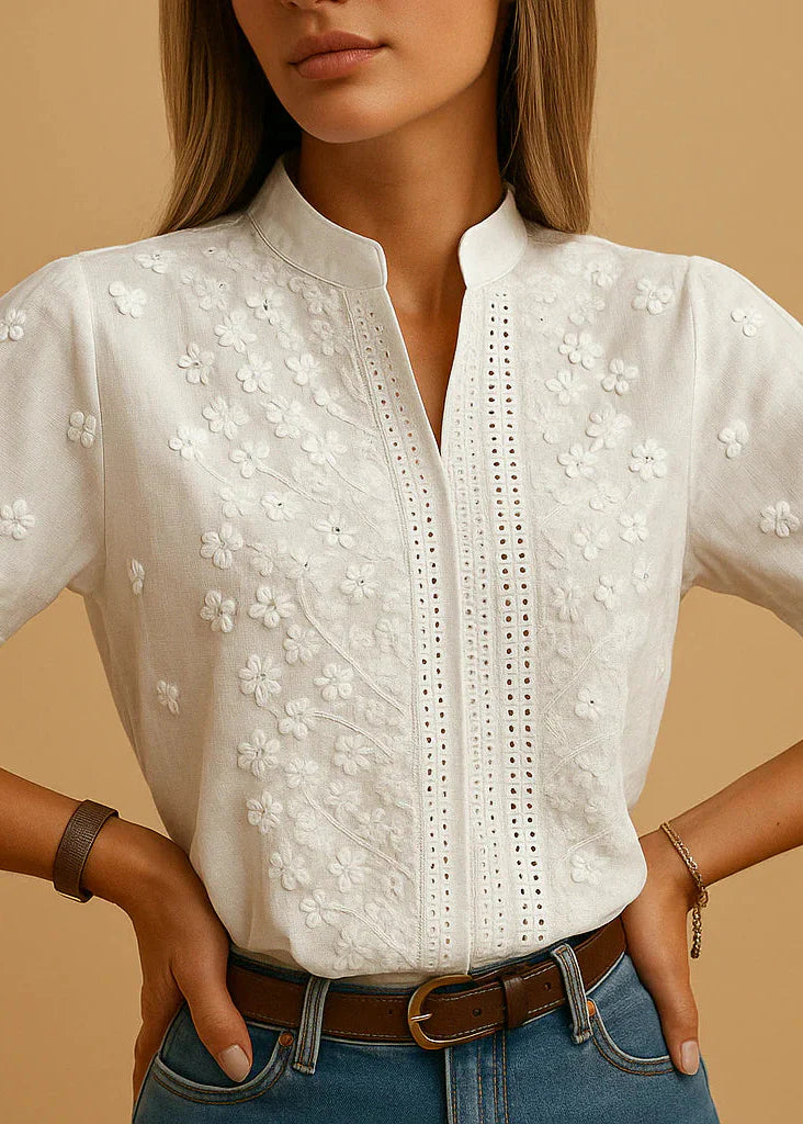 SORENA™ | Blouse Élégante en Coton Brodé